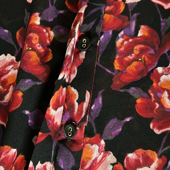 WHBM Blouse Top Sheer Black Red Floral Long Sleeve Work Office  sz M - Picture 11 of 12